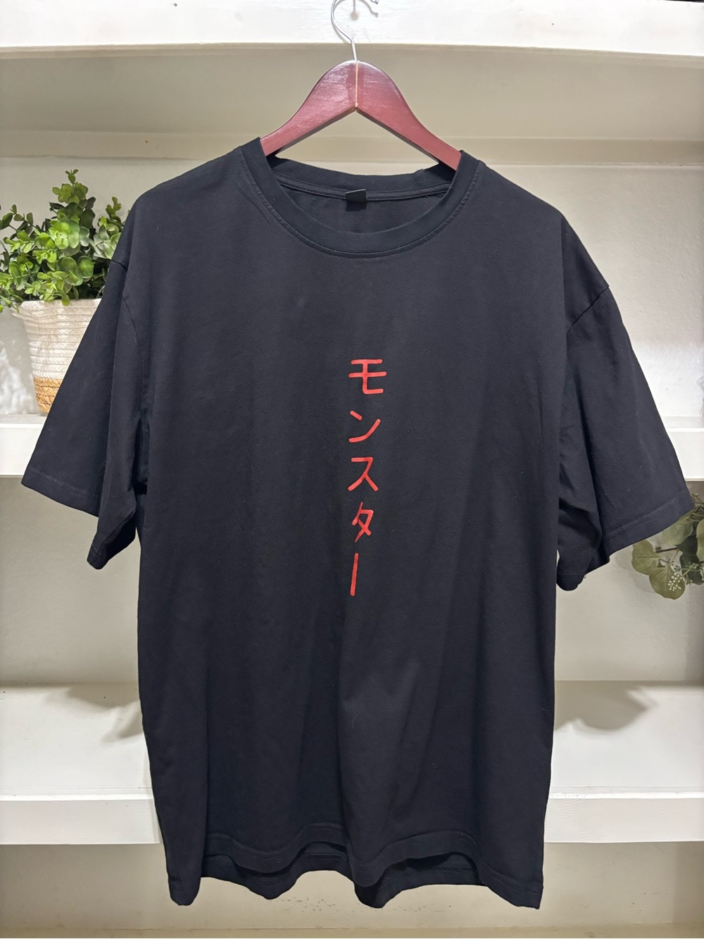 Source Unknown Black Short-Sleeve Tee with Red Vertical Script